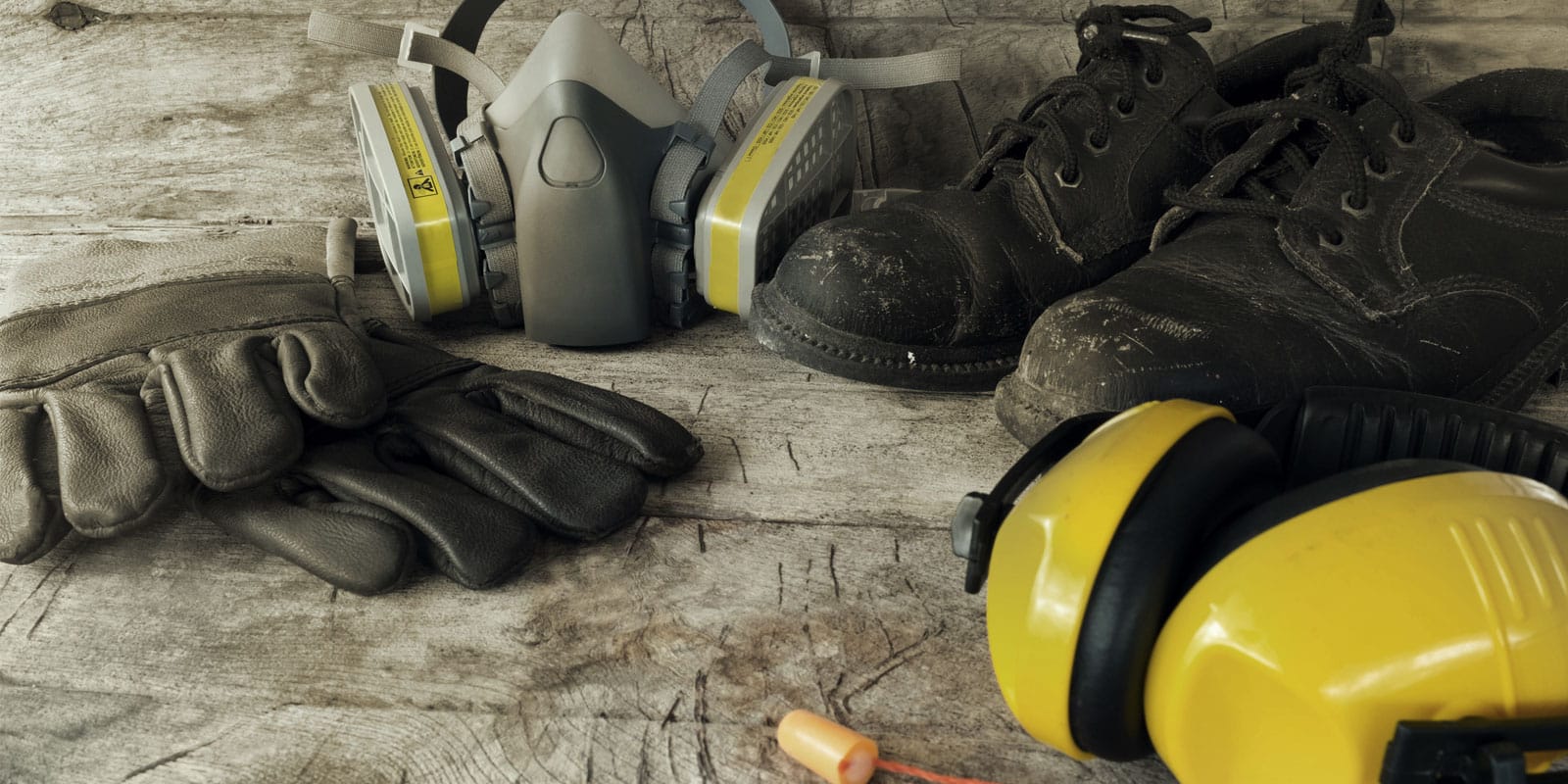 PPE gloves, ear coverings, ear plugs, respirator mask