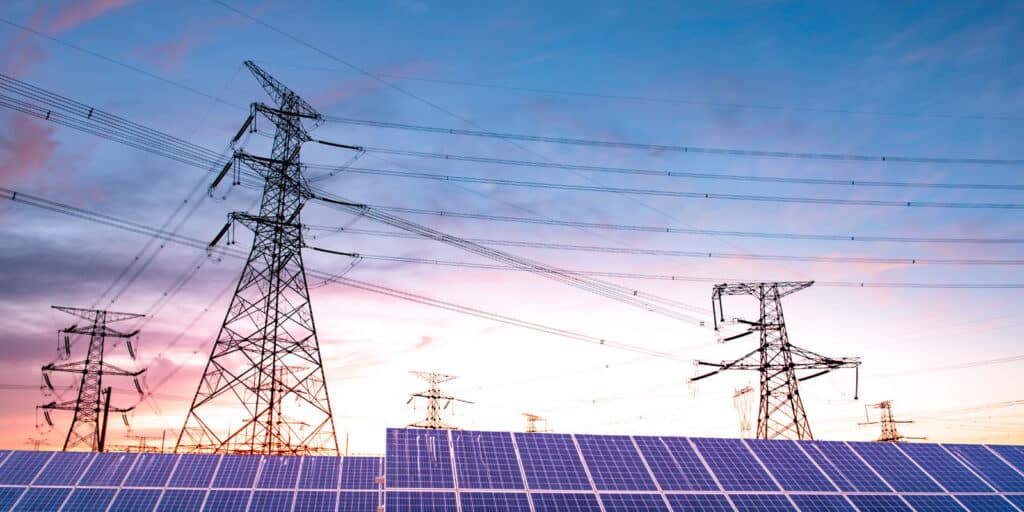 electrical towers and solar panels